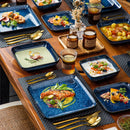 Axyaa Stern Blue Square Dinner Set - 16 Piece Ceramic Tableware Set