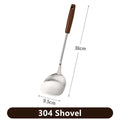 Axyaa Stainless Steel Wok Spatula Ladle Set with Wooden Handle