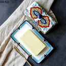 Axya Hand-painted Ceramic Butter Plate with Lid Butter Box Dim Sum Plate