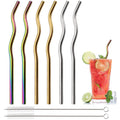 Axyaa Stainless Steel Reusable Metal Straws Set - 8Pcs Bar Accessory & Cocktail Party Favor