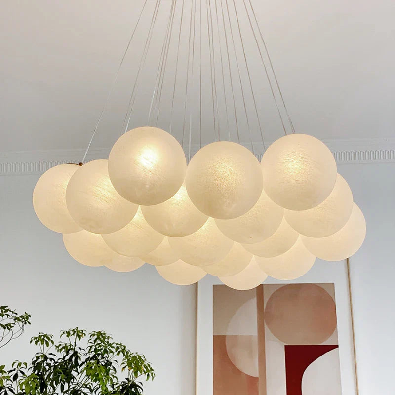 Axyaa White Glass Ball Chandelier Ceiling Modern Minimalist Hanging Lamp