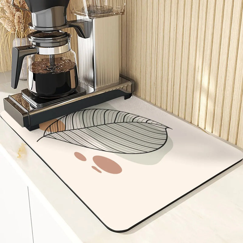 Axyaa Diatomite Kitchen Mat: Flowers Pattern Table Decor & Cup Holder