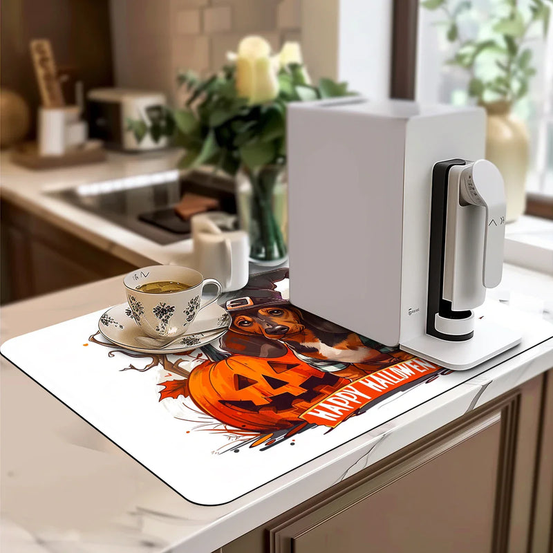 Axyaa Halloween Pumpkin Dog Branch Bat Drying Mat Non-Slip Absorbent Placemat