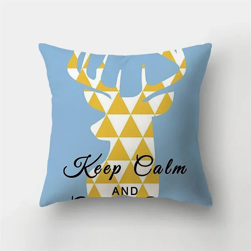 Blue Elk Geometric Pillow Case Cover by Axyaa - Fresh Animal Print Home Decoration
