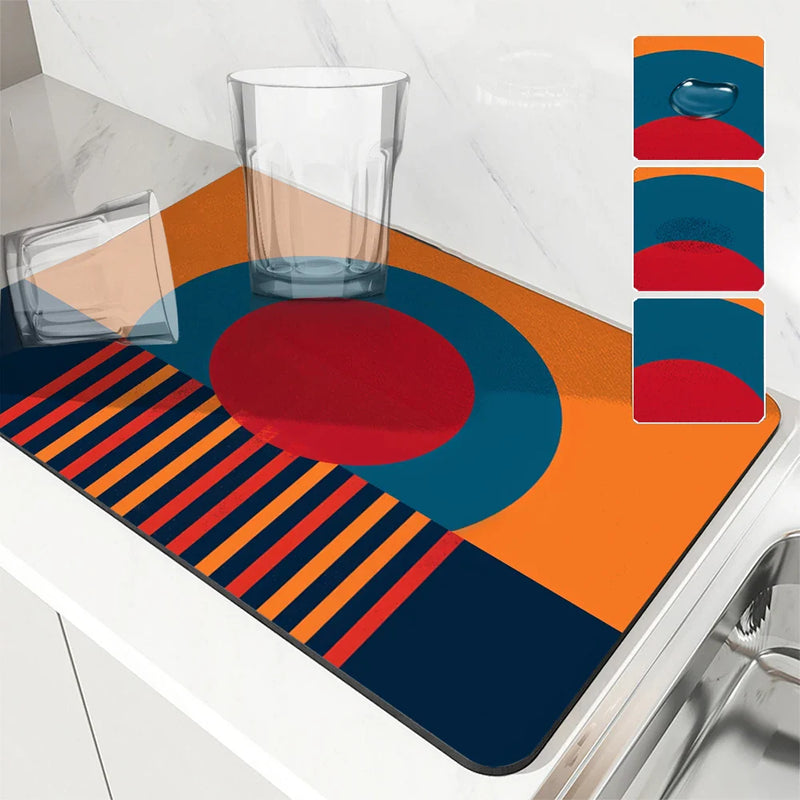 Axyaa Geometric Absorbent Kitchen Mat: Quick Dry, Antiskid, Drain Pad