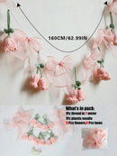 Axyaa Pink Crochet Flower Garland with Bows - Boho Nursery and Party Decoration