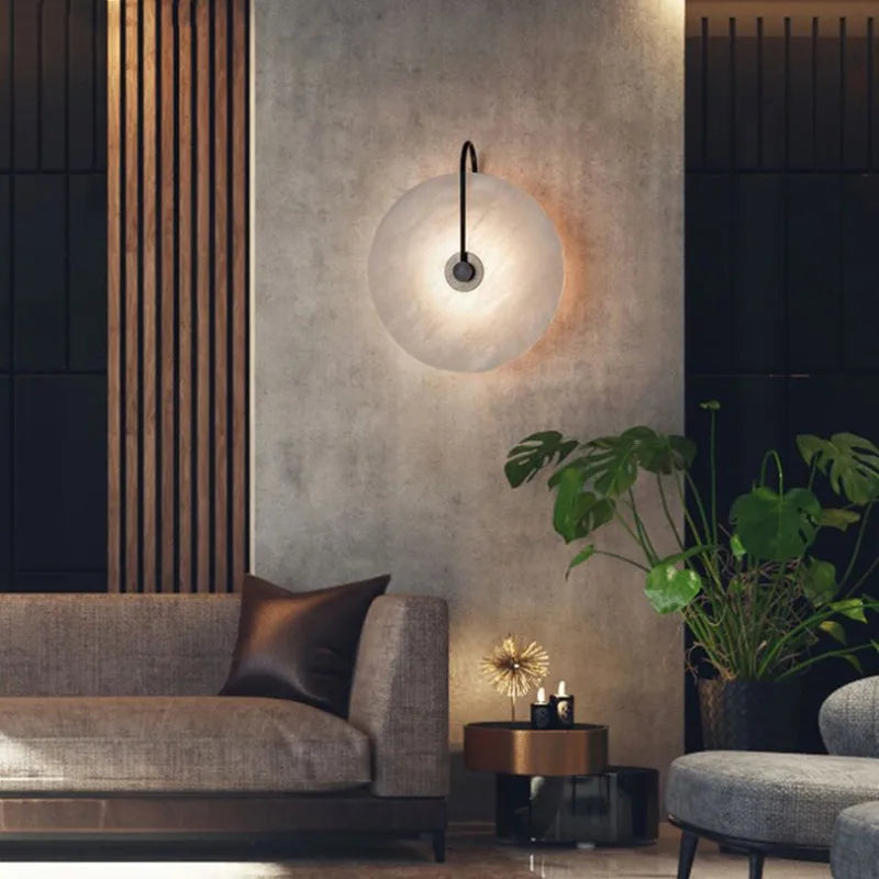 Axyaa Circle Wall Light: Modern Art Stone LED Wall Lamp for Indoor Bedroom, Living Room, Hotel