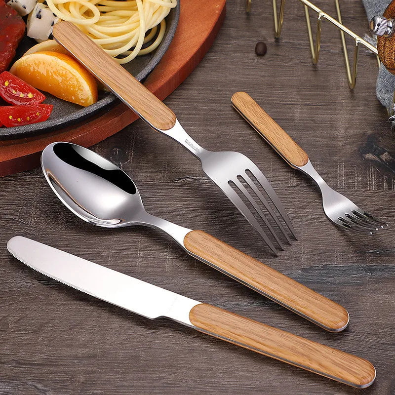 Axyaa Stainless Steel Cutlery Set with Wooden Handle - Western Dinnerware Gift