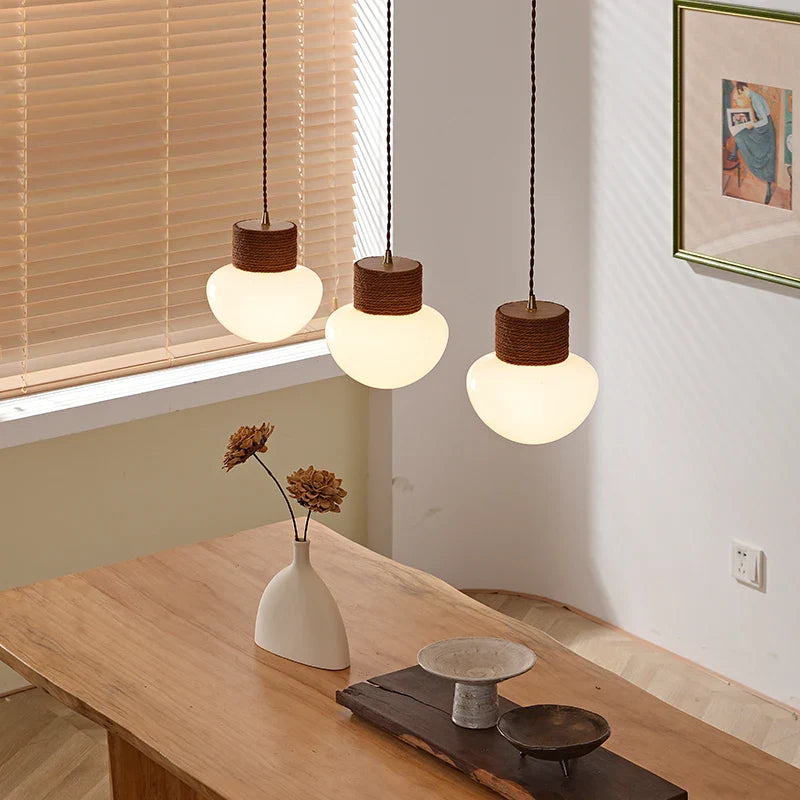 Axyaa Hemp Rope LED Pendant Lamps Nordic Glass Hanging Lights Fixture