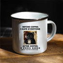 Axyaa Cat Lover Enamel Mug 11oz for Morning Coffee - Before Coffee I Hate Everyone