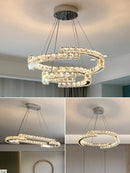 Axyaa Modern K9 Crystal Pendant Lights Chrome Steel Dimmable LED Lamp for Foyer Decor