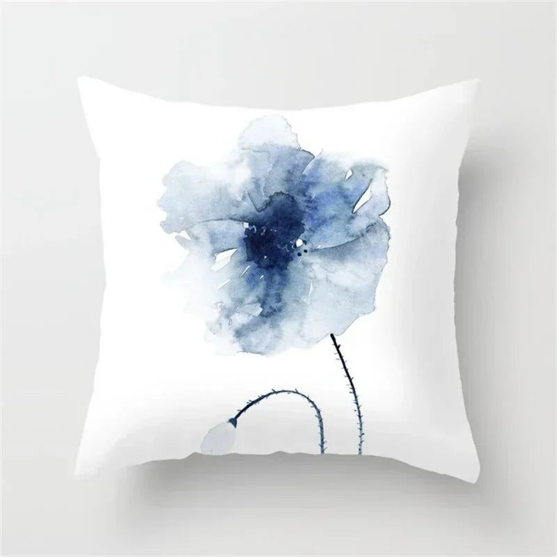 Geometric Blue Ink Flower Pillowcase for Stylish Home Decor by Axyaa