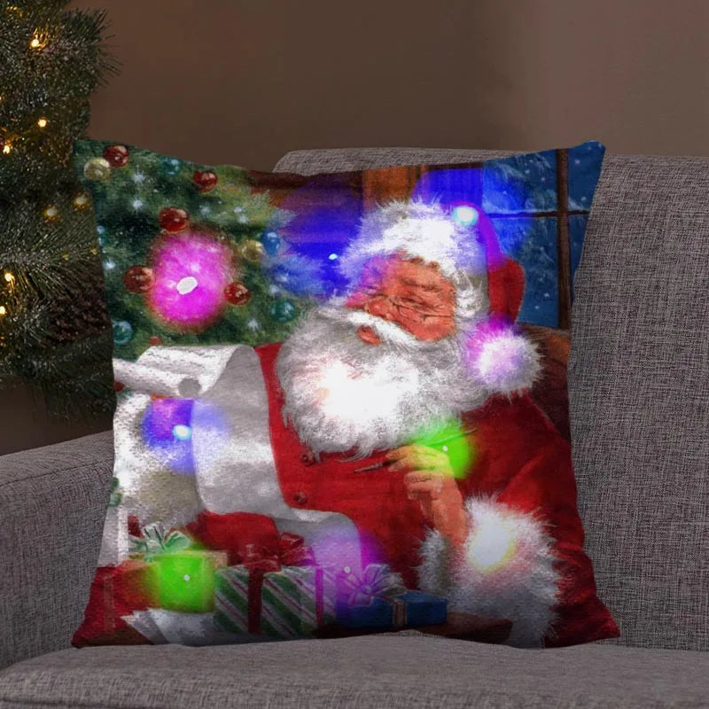 Axyaa LED Retro Santa Christmas Lights Pillowcase Home Decor 45x45