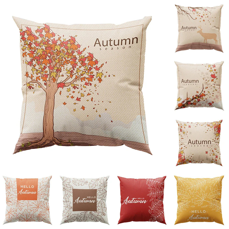 Axyaa Red Leaf Elk Harvest Pillow Cover for Autumn Home Decor