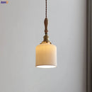 Axyaa Ceramic Wood Copper LED Pendant Light Fixture - Modern Hanging Lamp for Home