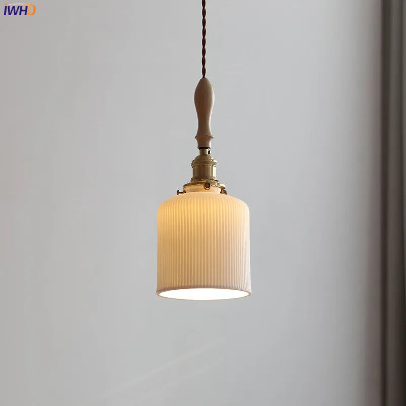Axyaa Ceramic Wood Copper LED Pendant Light for Modern Home Decor