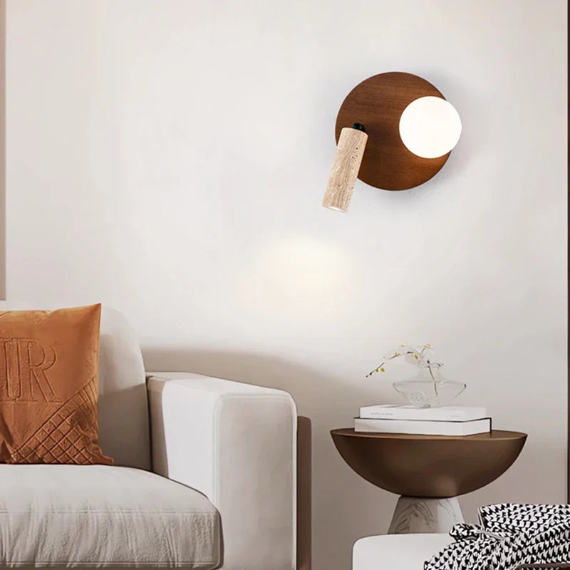 Axyaa Wood Glass LED Wall Sconce - Nordic Modern Stair Lights for Bedroom & Bathroom