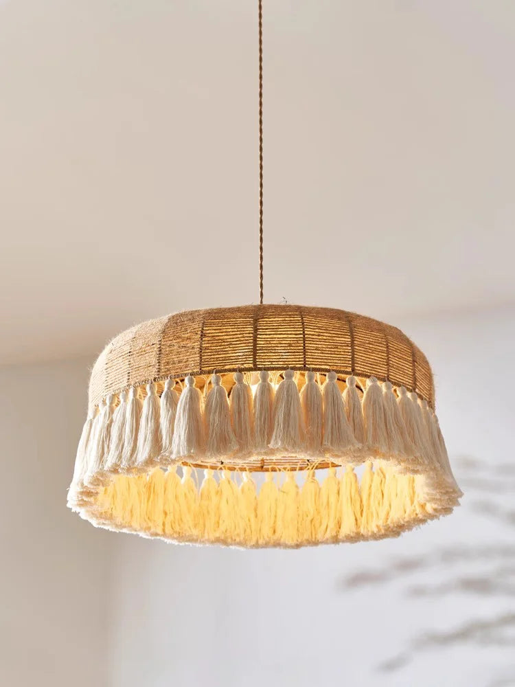 Axyaa Wabi Sabi Hemp Rope Ceiling Chandelier - Rustic Pendant Lighting for Home Decor