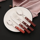 Axyaa Red Silver Stainless Steel Cutlery Set with Wood Handle - 16/24Pcs