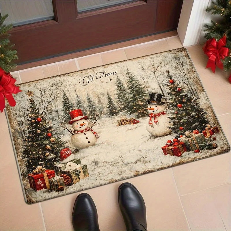 Axyaa Snowman & Christmas Tree Pattern Non-Slip Floor Mat