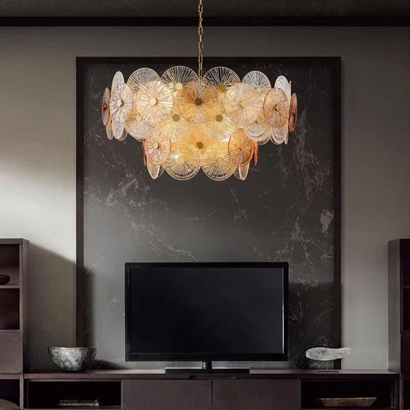 Luxury Lustre Glass Chandelier: Axyaa LED Pendant Lamp for Living, Dining & Bedroom.