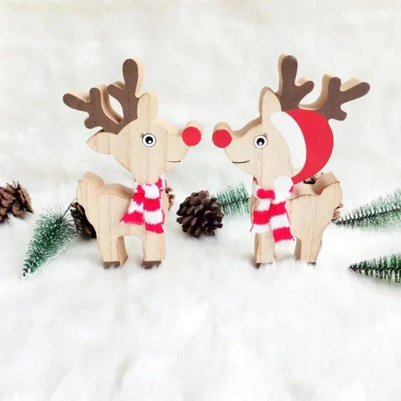 Axyaa Christmas Wooden Deerlet Ornaments Holiday Decor Craft Gift
