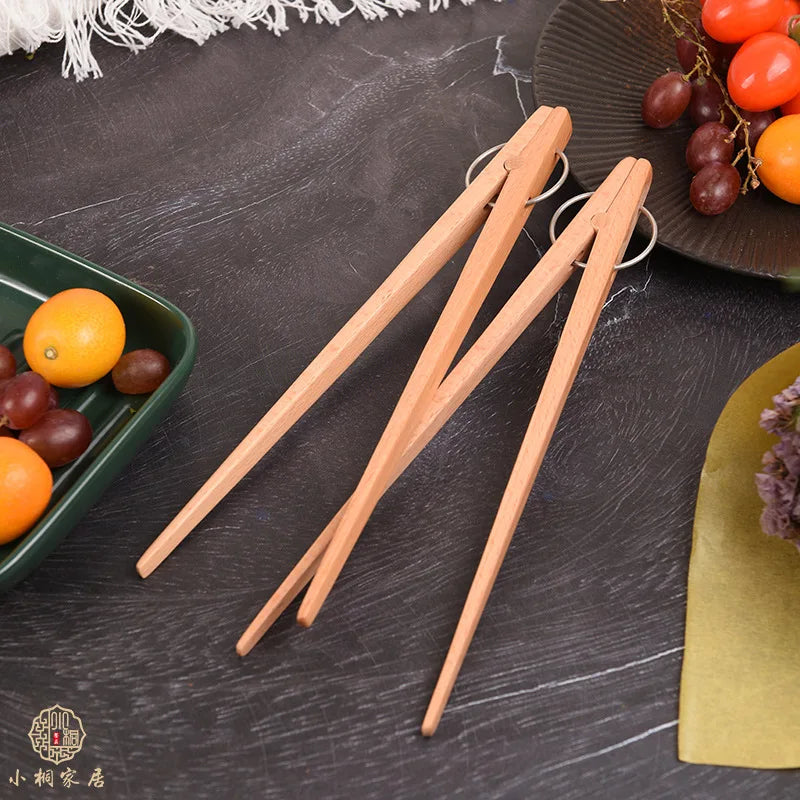 Wooden Food Tongs Steak BBQ Bread Clips Kitchenware by Axyaa