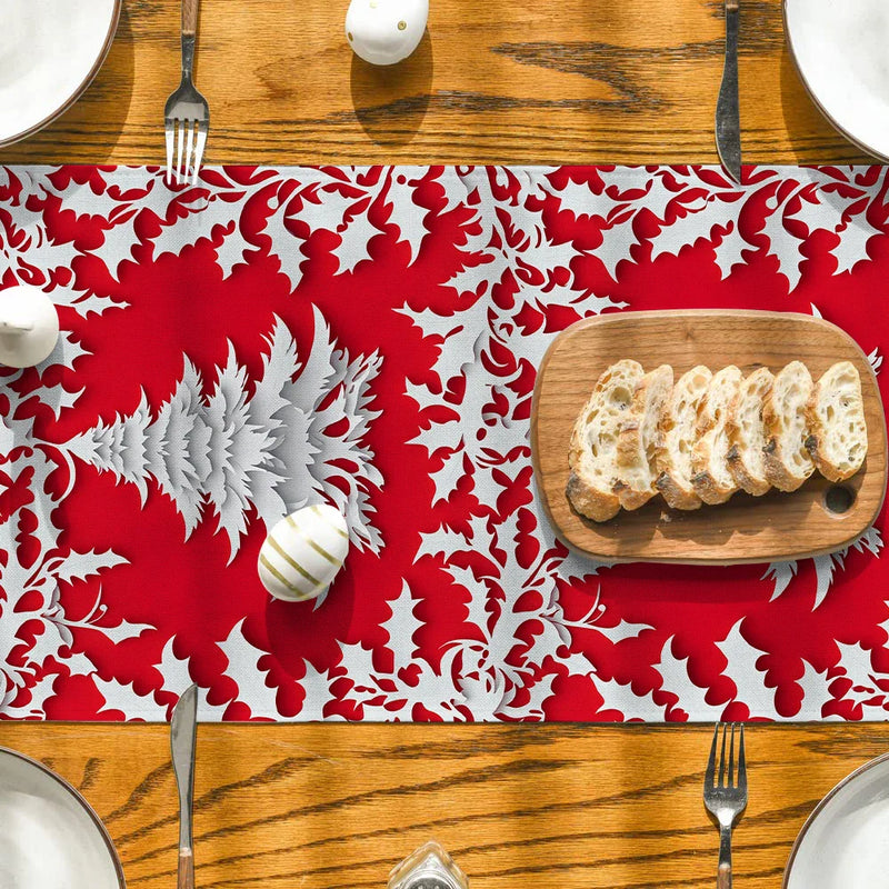 Axyaa Christmas Holly Berry Table Runner for Kitchen Dining Decor