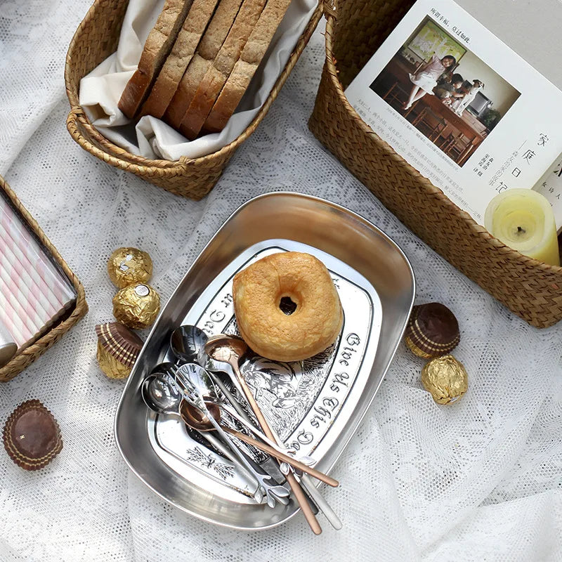 Axyaa Retro Snack Tray: Small Rectangle Kitchen Organizer for Food, Fruit, Cake