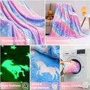Rainbow Unicorn Glow Blanket: Cozy Flannel Sofa Bed Kids Toddler Boys Girls Axyaa