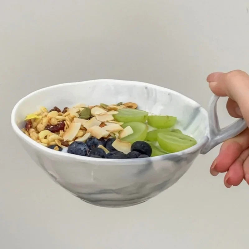 Axyaa Ceramic Marble Fruit Salad Dessert Bowl - Retro Yogurt Large Tableware