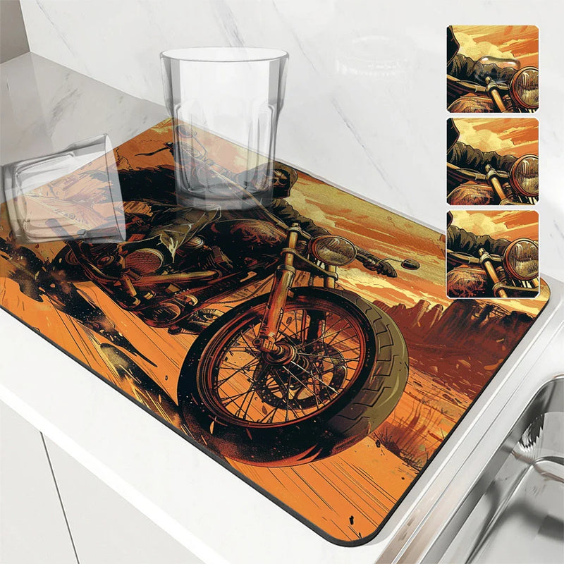 Axyaa Halloween Skull Kitchen Mat Absorbent Antiskid Draining Quick Dry Tableware Pad