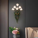 Axyaa White Pink Flower Wall Light - French Rural Leaf Bedside Lamp