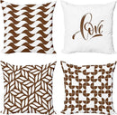 Axyaa Abstract Wave Retro Circle Leaf Print Pillow Cover Brown White 45x45