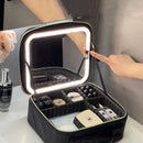 Axyaa LED Mirror Makeup Bag with Brush Holder - Waterproof Cosmetic Organizer