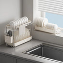 Axyaa Stainless Steel Over Sink Dish Drying Rack with Storage for Bowl, Chopstick, Plate