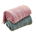 Axyaa Pink Knit Chunky Throw Blanket with Tassel - Cozy Farmhouse Style