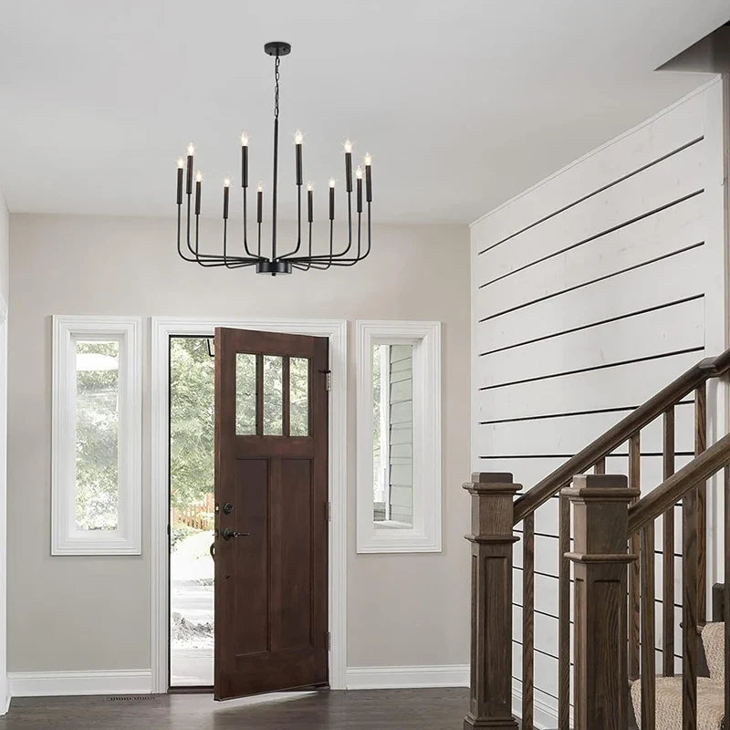 Black Chandelier Farmhouse Dining Room Light Industrial 6-Light Candle Pendant Chandelier for Kitchen by Axyaa