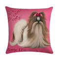Axyaa Cartoon Dog Linen Cushion Cover for Office Furniture and Sofa Decor