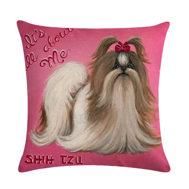 Axyaa Cartoon Dog Linen Cushion Cover for Office Furniture and Sofa Decor