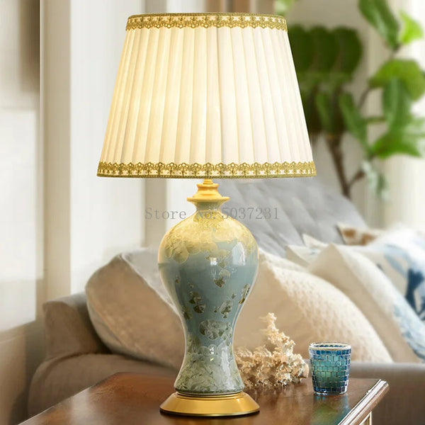 Axyaa Country Ceramic Table Lamp for Bedroom, Living Room Decor