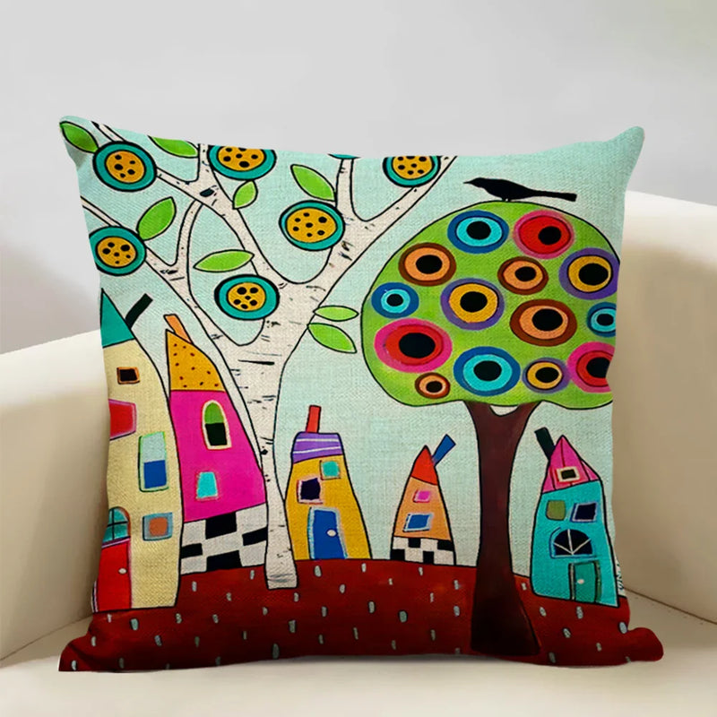 Hand-Painted Retro Country Linen Cushion Cover by Axyaa