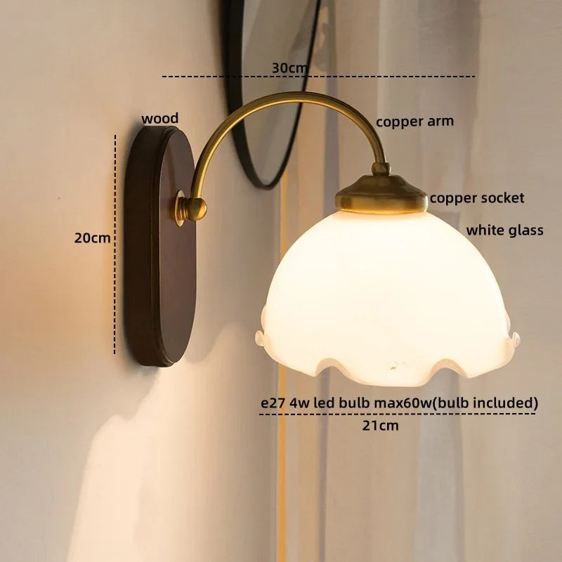 Axyaa Nordic Glass Copper LED Wall Light for Bedroom Bathroom Living Room