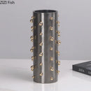 Axyaa Golden Pearl Cylinder Vase with Artificial Flowers - Aesthetic Room Decor