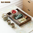 Axyaa Walnut Wooden Serving Trays - Rectangular Multipurpose Tea Coffee Breakfast Trays