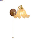 Axyaa Glass Flower LED Wall Light Bedroom Vintage Pull Chain Switch Bedside Sconce