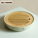 Axyaa Hand-painted Bamboo Tea Tray for Teapot Brewing and Insulation