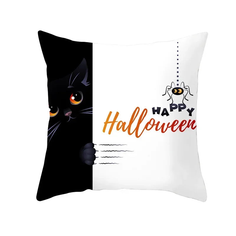 Axyaa Black Cat Pumpkin Cushion Cover 45x45 cm - Home Decor Funny Printed Pillow Case