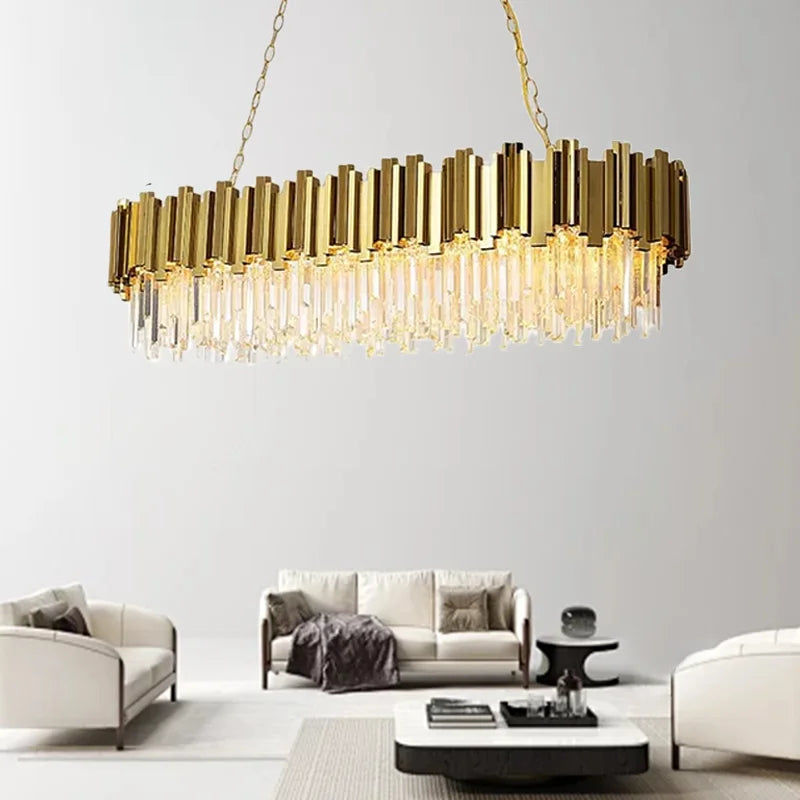 Axyaa Shiny Gold Crystal Chandelier LED Pendant Lights - Modern Luxury Living Room Decor