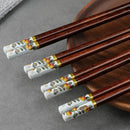 Axyaa Natural Wood Persimmon Chopsticks Set - Family Dining Non-slip Pair